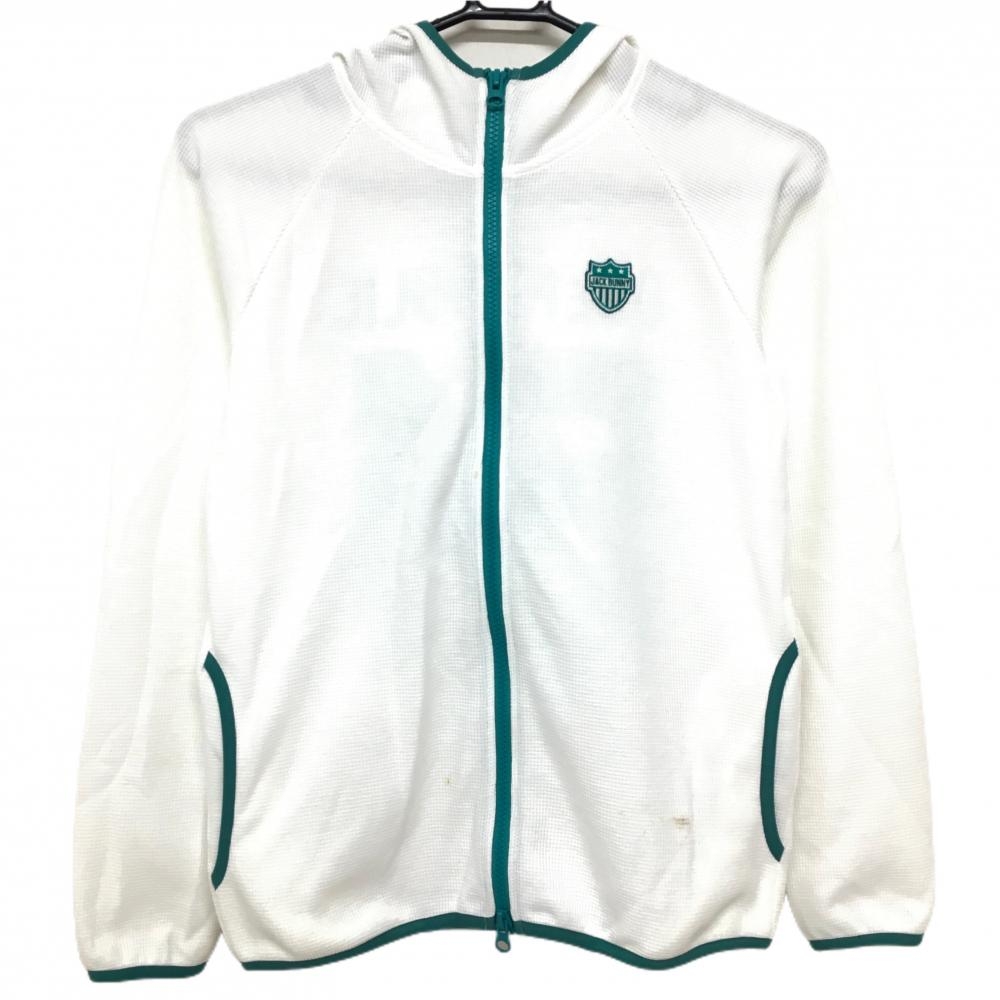 ジャックバニー ジップパーカー 白×グリーン バックプリント 織生地 ブルゾン  レディース 0(S) ゴルフウェア Jack Bunny