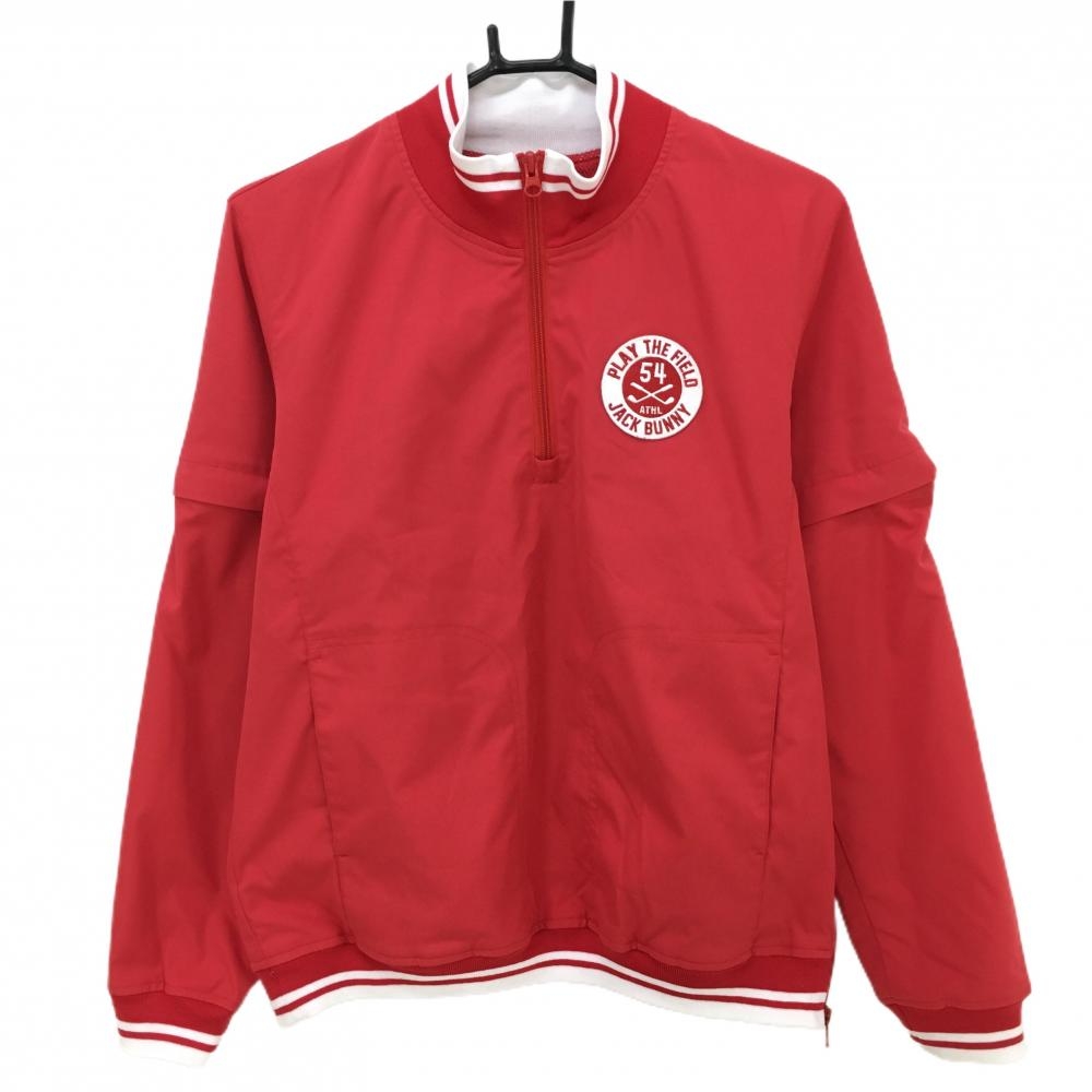 ジャックバニー 2WAYブルゾン レッド×白 ハーフジップ 裏地メッシュ 袖着脱可  レディース 2(L) ゴルフウェア Jack Bunny