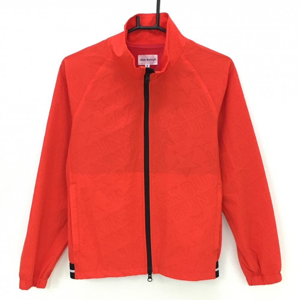 【超美品】ジャックバニー ジャケット レッド パンチングロゴ総柄 メッシュ裏地  レディース 0(S) ゴルフウェア Jack Bunny