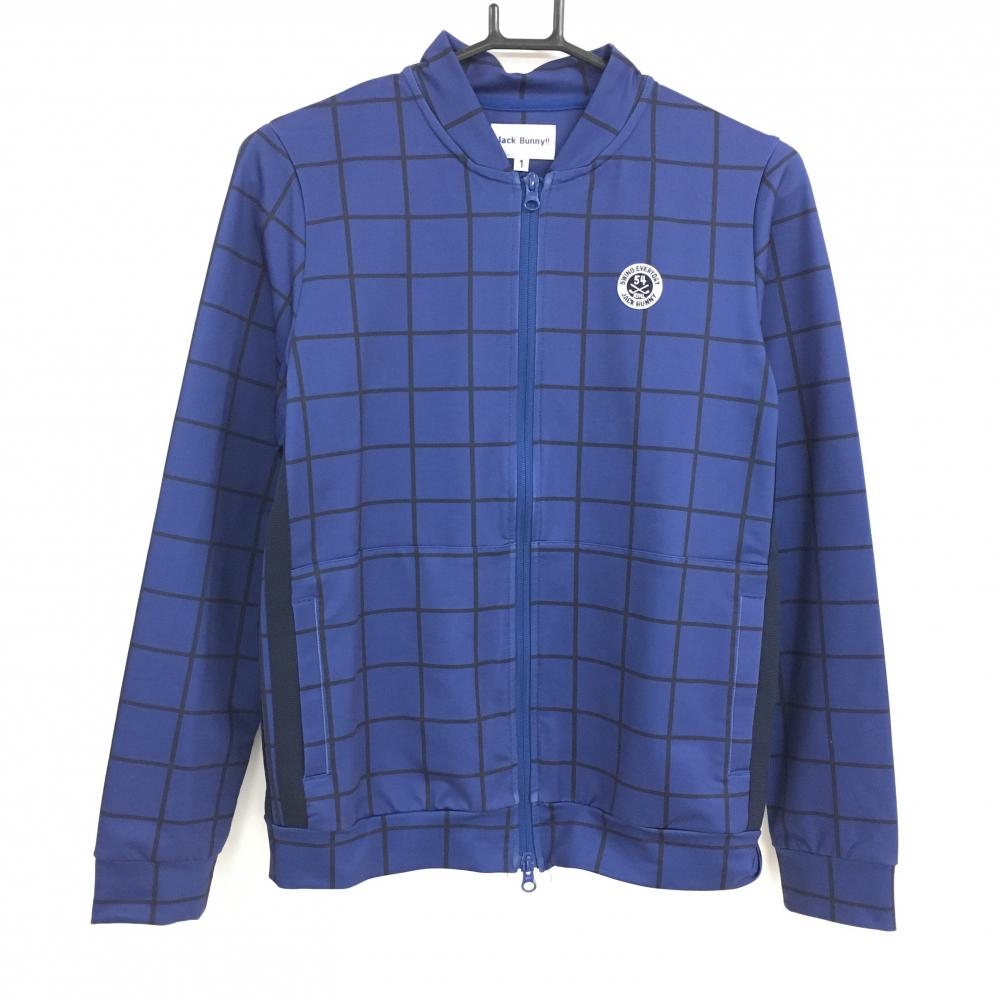 【美品】ジャックバニー ジャケット ブルー×黒 格子チェック サイドライン  レディース 1(M) ゴルフウェア Jack Bunny