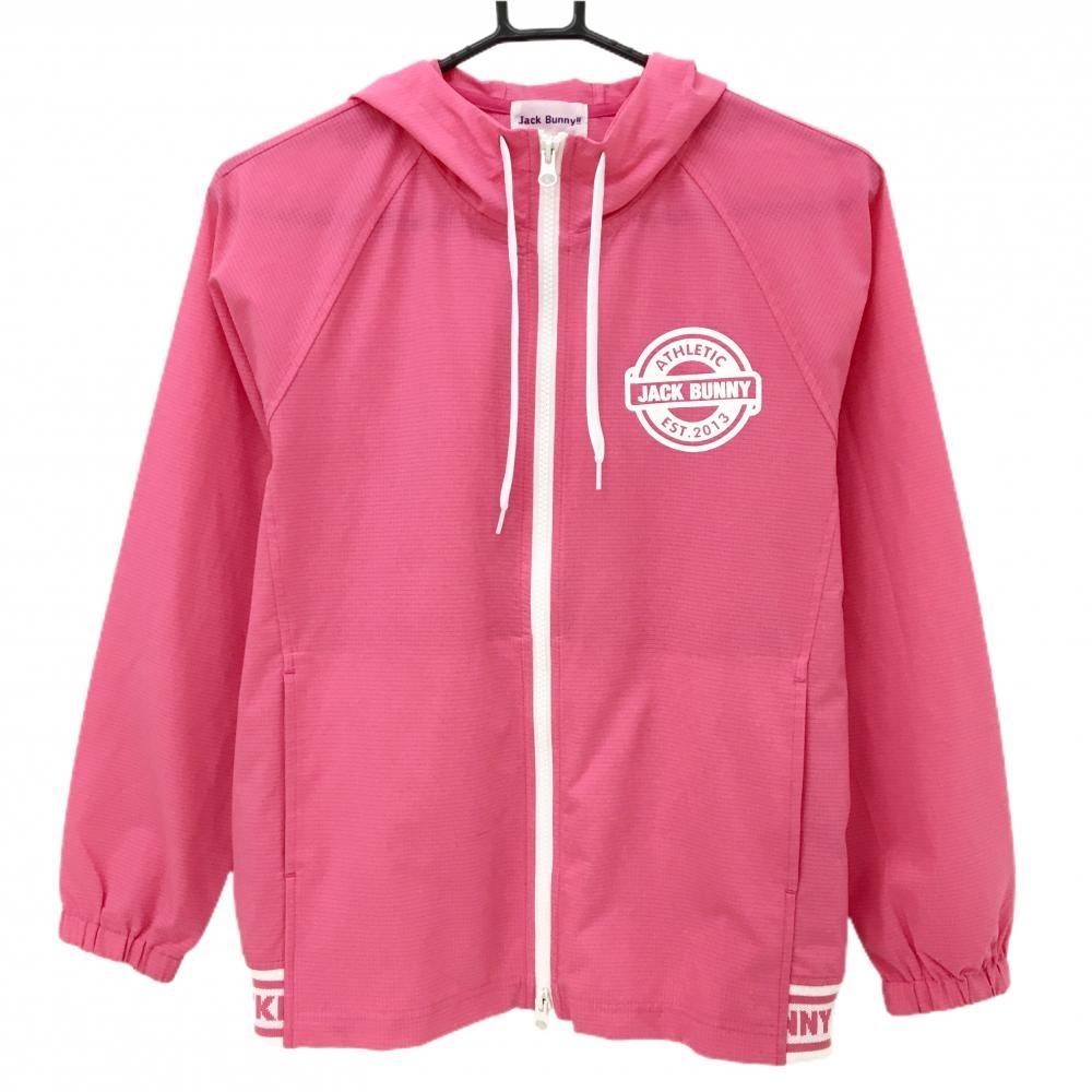 ジャックバニー ジップパーカー ピンク×白 メッシュ調 ロゴプリント レディース 0(S) ゴルフウェア Jack Bunny