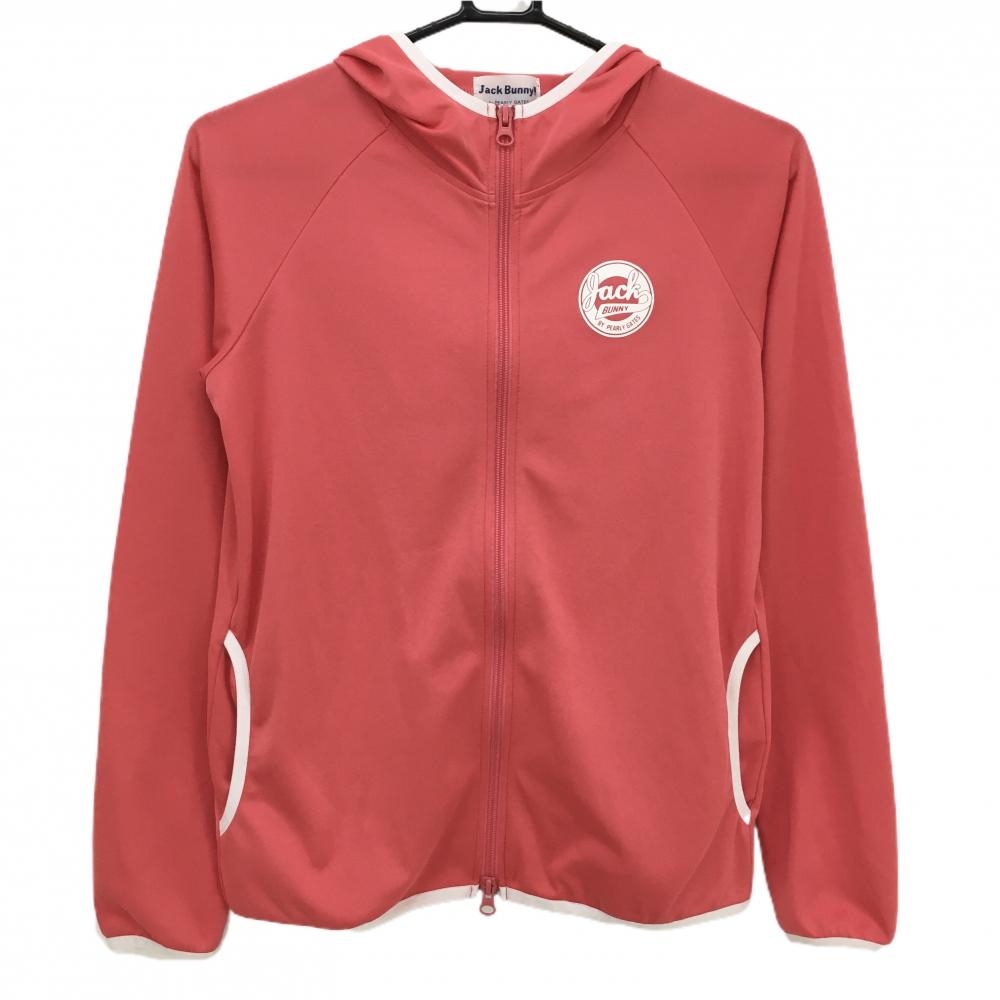 ジャックバニー ジップパーカー レッドピンク×白 ロゴプリント レディース 0(S) ゴルフウェア Jack Bunny