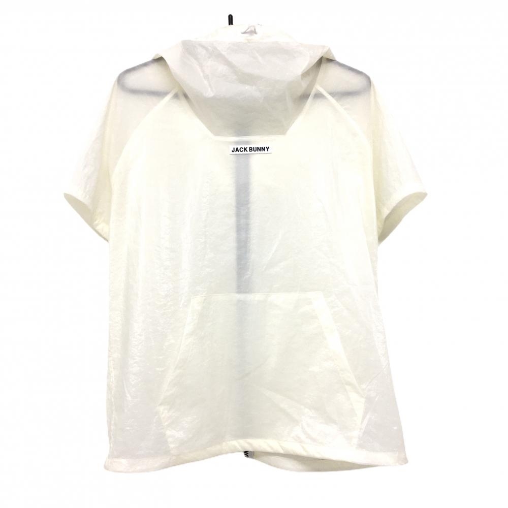 【超美品】ジャックバニー 半袖パーカー 白系×黒 透け感 裾ドローコード レディース 2(L) ゴルフウェア 2023年モデル Jack Bunny