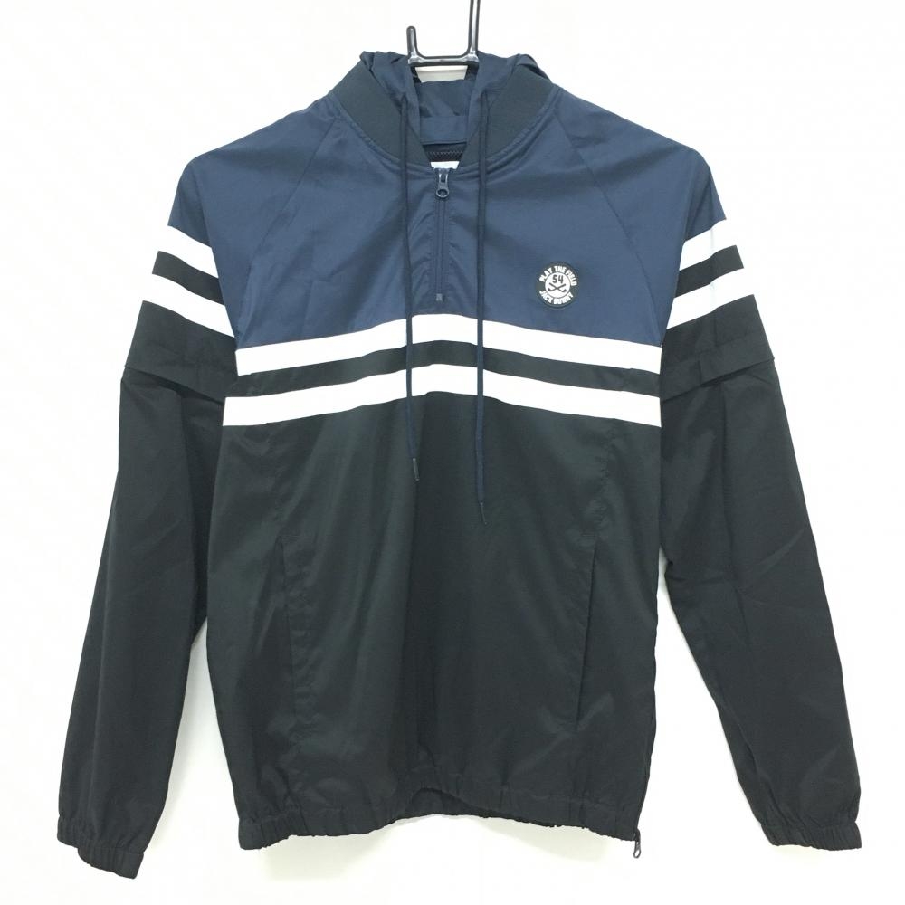 【美品】ジャックバニー 4WAYフード付ブルゾン 黒×ネイビー×白 裏メッシュ ハーフジップ レディース 0(S) ゴルフウェア Jack Bunny