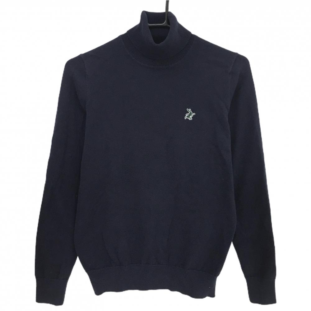 ジャックバニー タートルネックセーター ネイビー×グリーン 胸ロゴ ニット レディース 1(M) ゴルフウェア Jack Bunny