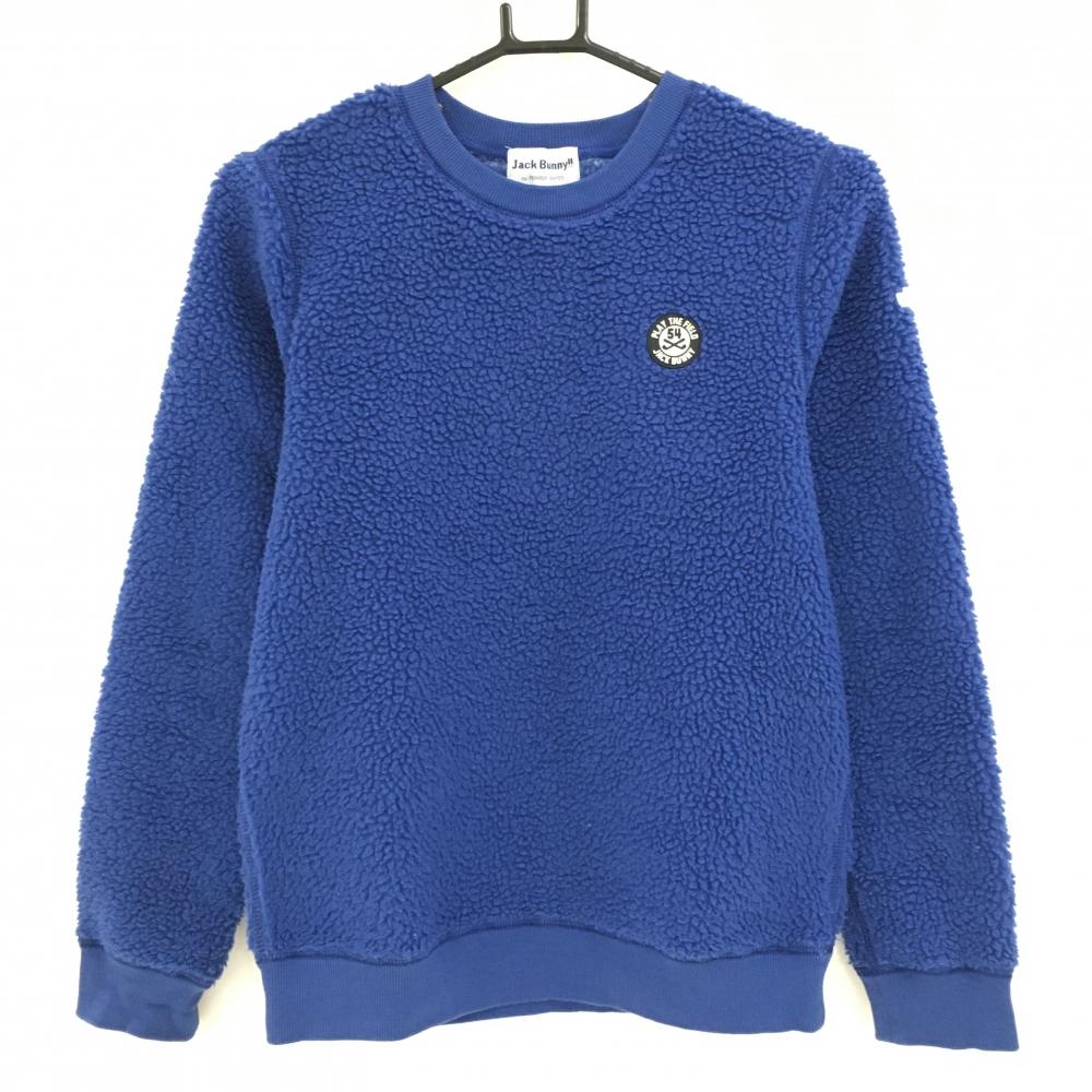 【美品】ジャックバニー ボアトレーナー ブルー ラバーワッペン レディース 1(M) ゴルフウェア Jack Bunny