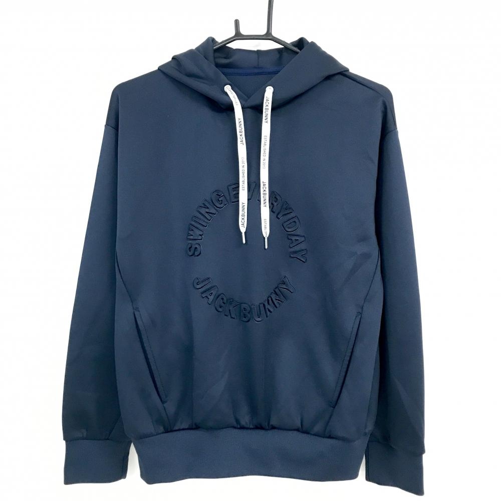 【超美品】ジャックバニー パーカー ネイビー 3Dロゴ ダンボールニット レディース 1(M) ゴルフウェア 2025年モデル Jack Bunny