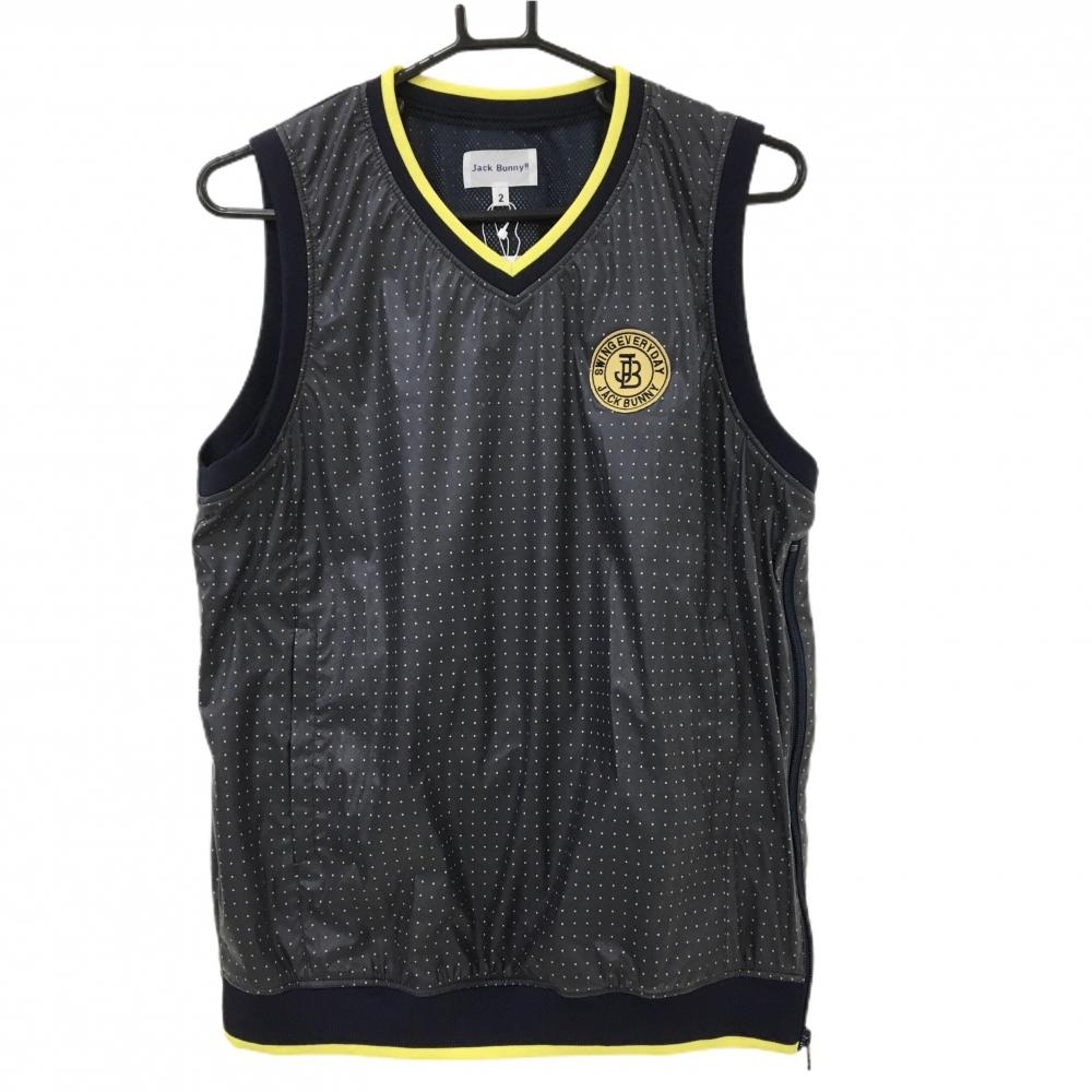 【新品】ジャックバニー アウターベスト ネイビー×イエロー ドット 裏地メッシュ レディース 2(L) ゴルフウェア Jack Bunny