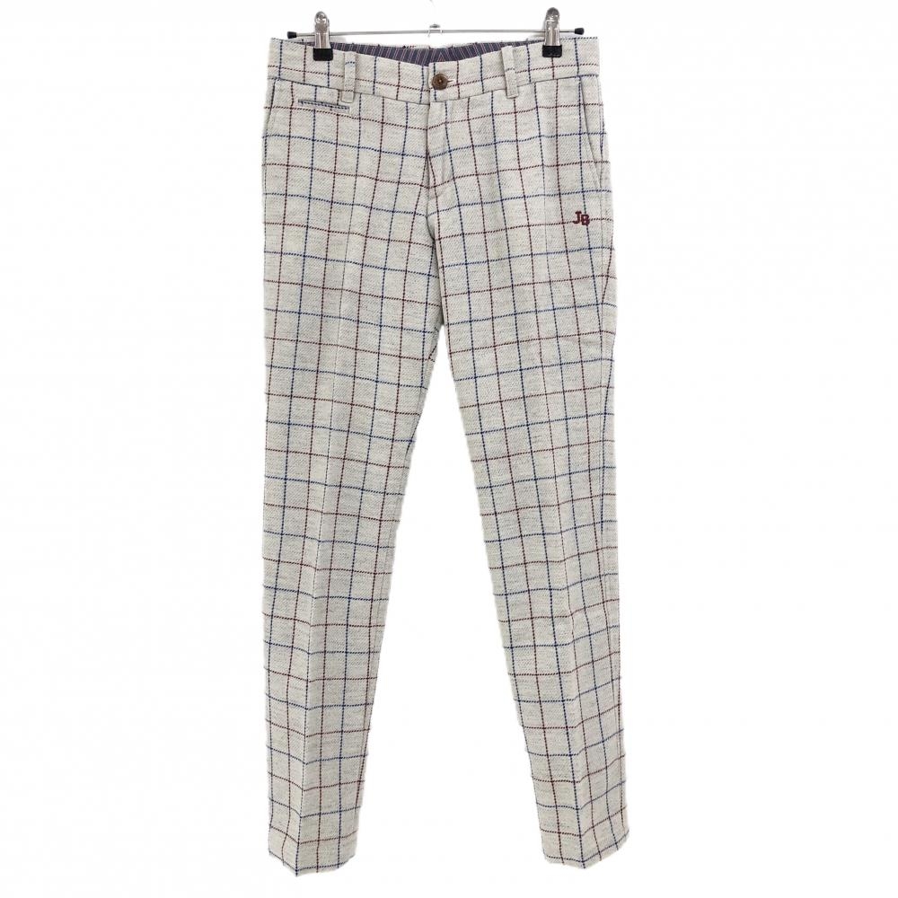 ジャックバニー ウールパンツ オフホワイト×ボルドー 格子チェック 裏地付き レディース 1(M) ゴルフウェア Jack Bunny