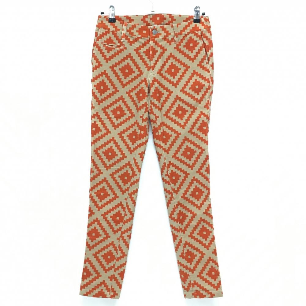 【美品】ジャックバニー パンツ ベージュ×オレンジ 総柄 表微起毛  レディース 1(M) ゴルフウェア Jack Bunny