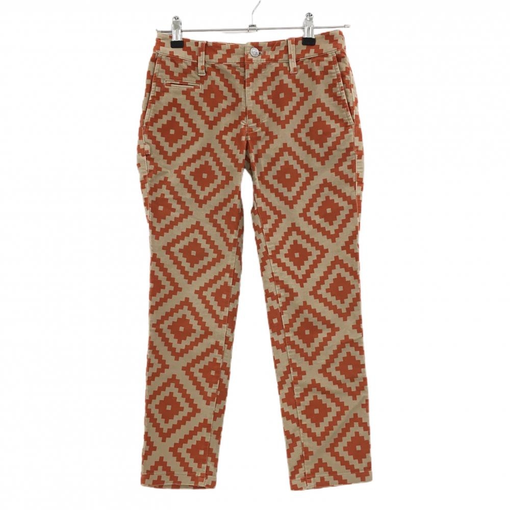【美品】ジャックバニー パンツ ライトブラウン×オレンジ 総柄 表微起毛 ストレッチ  レディース 0(S) ゴルフウェア Jack Bunny