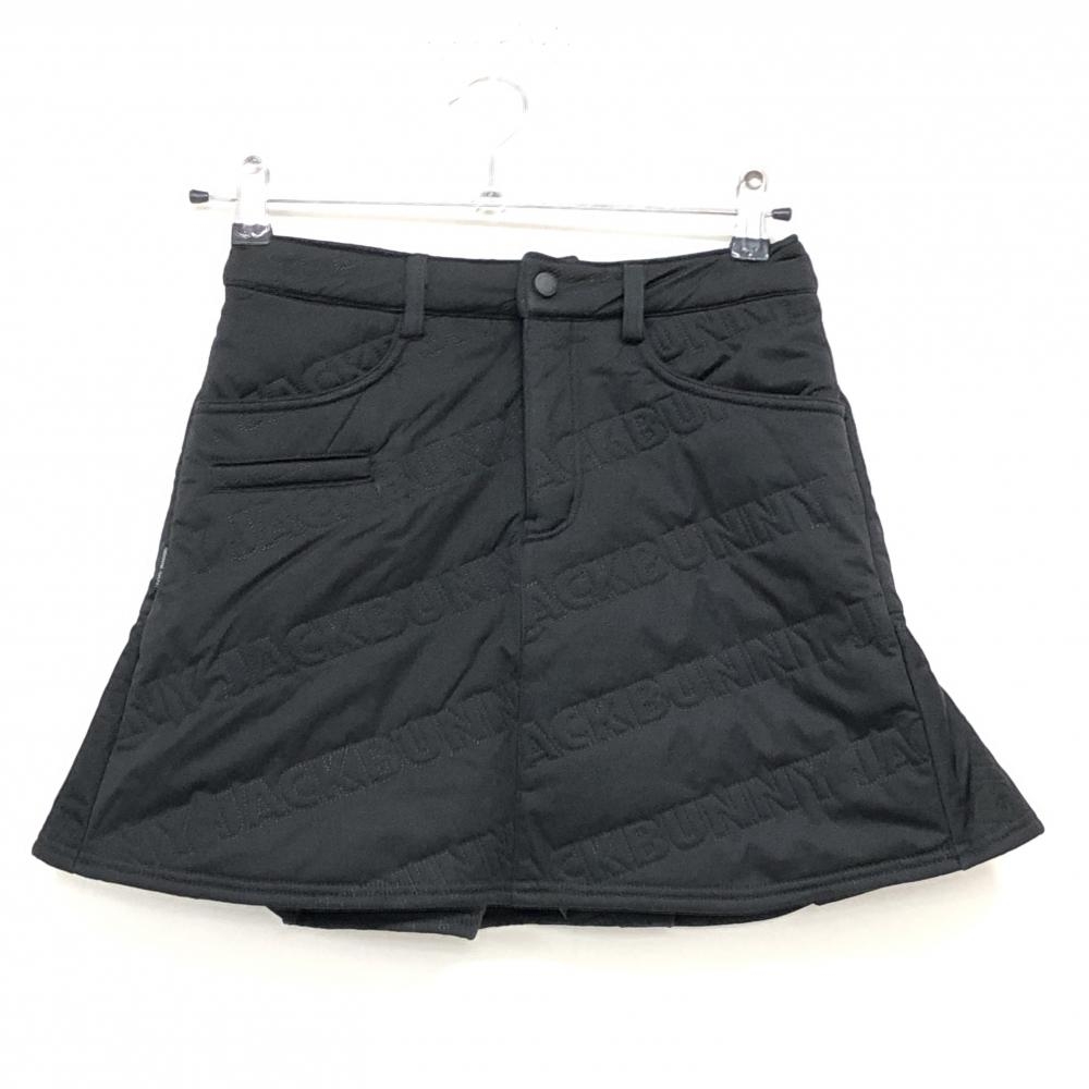 【超美品】ジャックバニー 中綿スカート 黒 ロゴ総柄 後ろプリーツ 裏起毛  レディース 0(S) ゴルフウェア 2023年モデル Jack Bunny