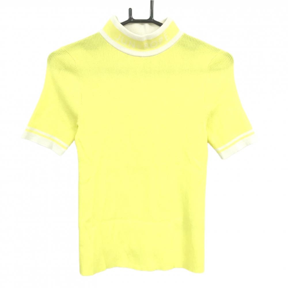 【超美品】ジュンアンドロペ 半袖ハイネックセーター イエロー×白 ネックロゴ  レディース S ゴルフウェア JUN＆ROPE