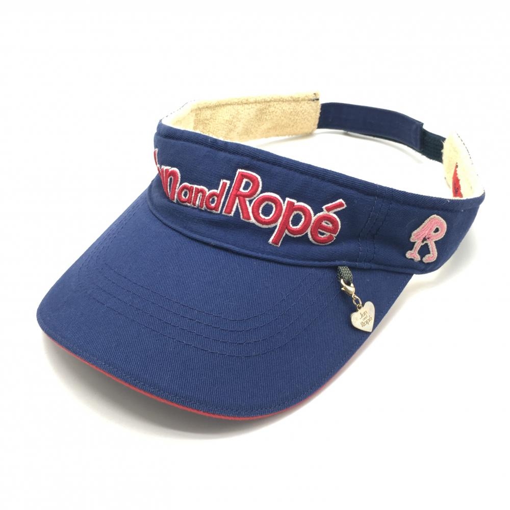 ジュンアンドロペ サンバイザー ネイビー×レッド 立体ロゴ ハートチャーム付 レディース  ゴルフウェア JUN＆ROPE
