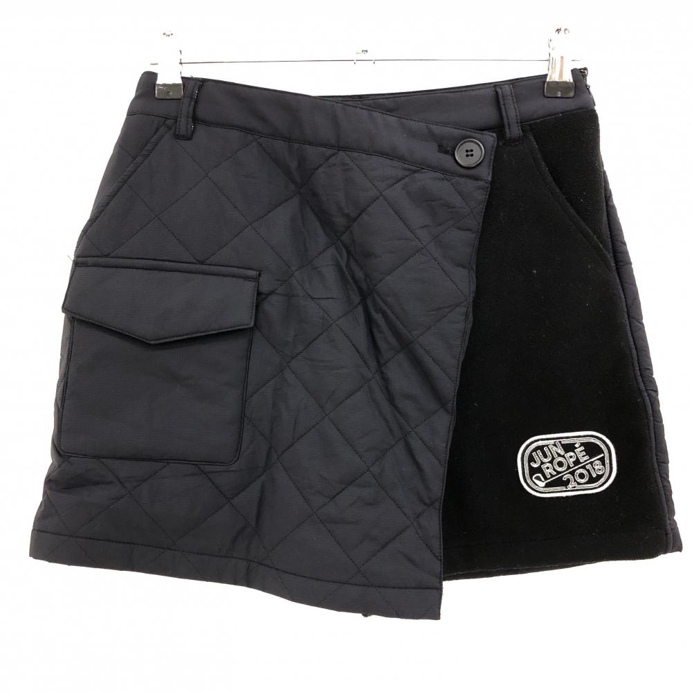 【超美品】ジュンアンドロペ 中綿切替スカート 黒 キルティング ロゴワッペン 内側インナーパンツ  レディース S ゴルフウェア JUN＆ROPE