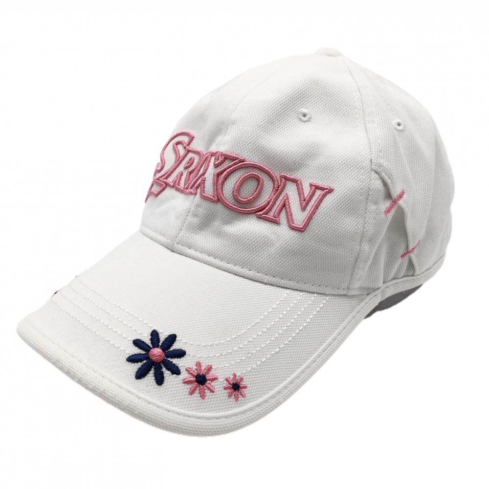 【美品】スリクソン キャップ 白×ピンク 花刺しゅう レディース レディースサイズ（54～58㎝） ゴルフウェア SRIXON