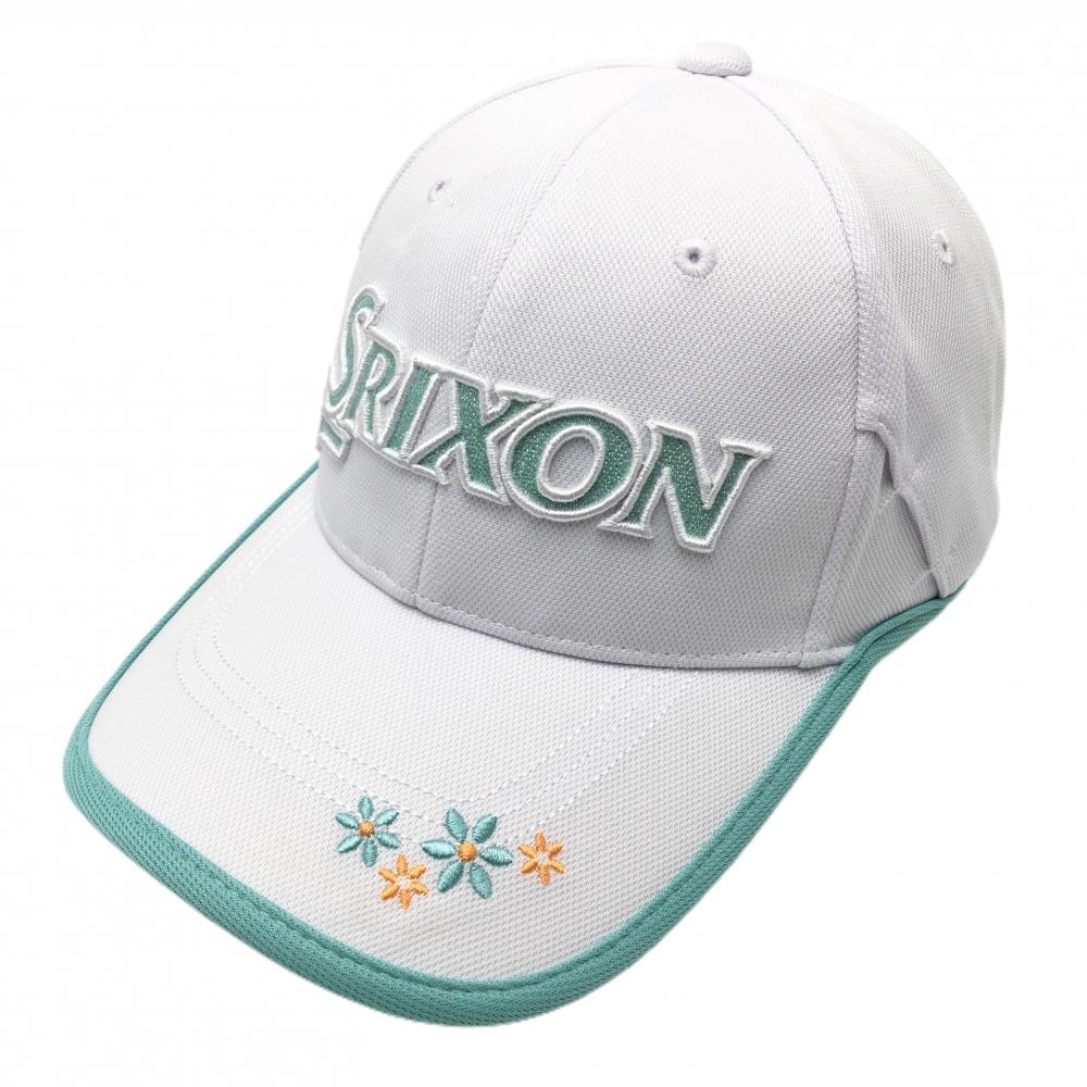 【超美品】スリクソン キャップ 白×ライトグリーン系 立体ロゴ刺しゅう レディース フリーサイズ(54-58cm) ゴルフウェア SRIXON