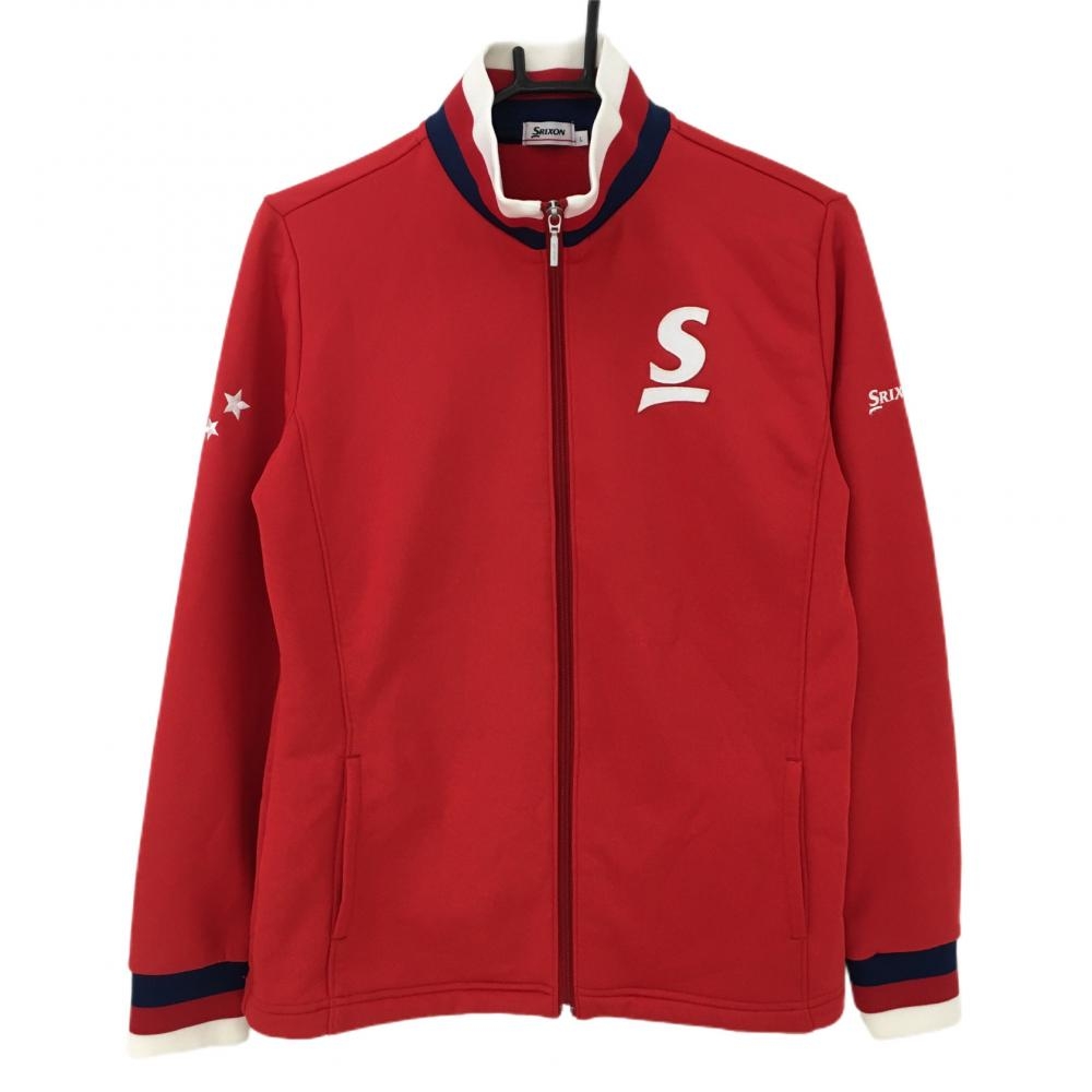 【美品】スリクソン ジャケットブルゾン レッド×白 リブ部ライン 胸元ロゴ  レディース L ゴルフウェア SRIXON