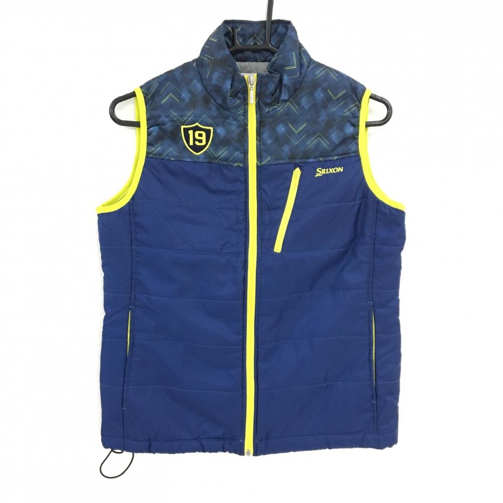 スリクソン アウターベスト ネイビー×イエロー ブロック地模様 一部柄 ロゴ刺しゅう レディース M ゴルフウェア SRIXON