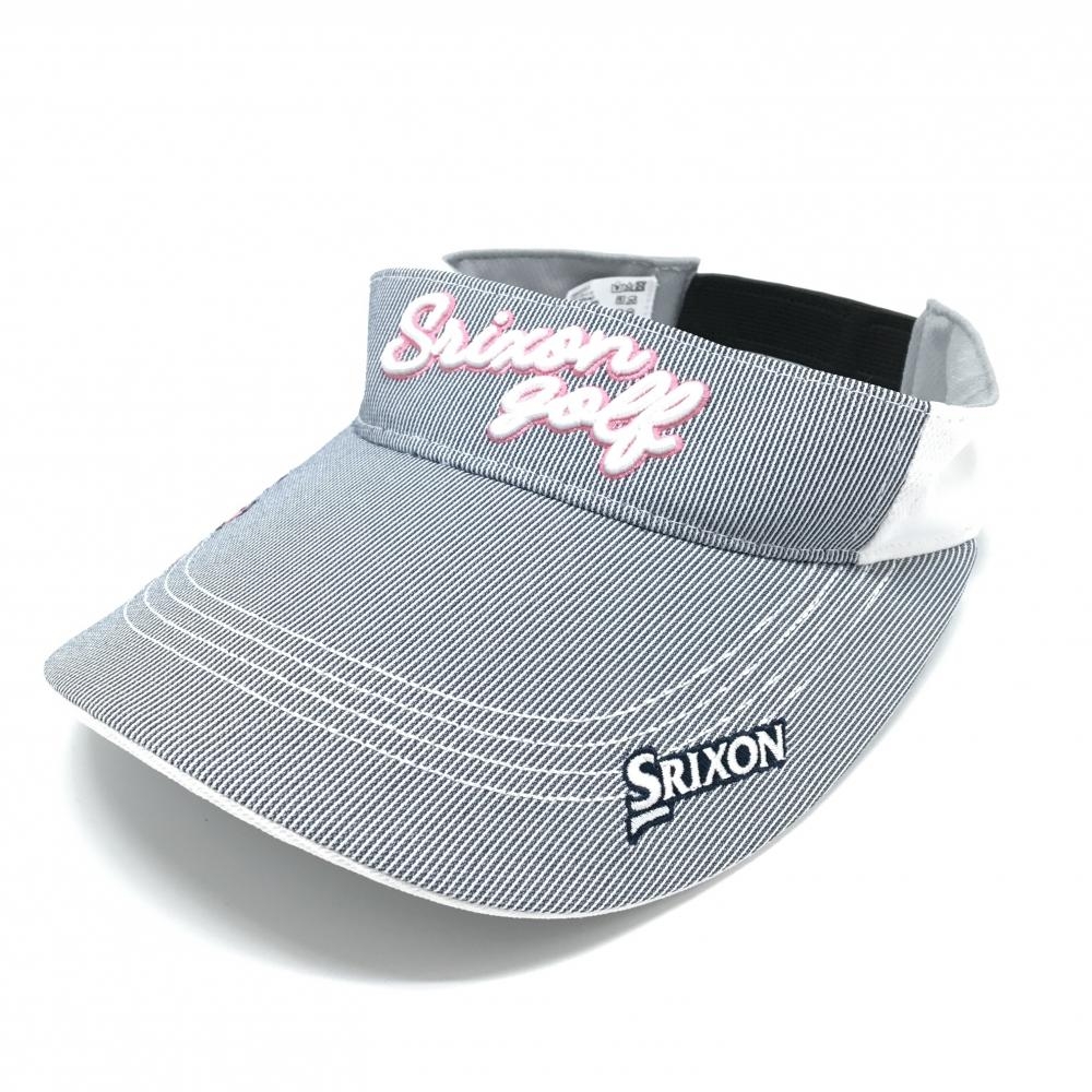 【超美品】スリクソン サンバイザー 白×ネイビー フロントストライプ レディース フリーサイズ（54-58㎝） ゴルフウェア SRIXON