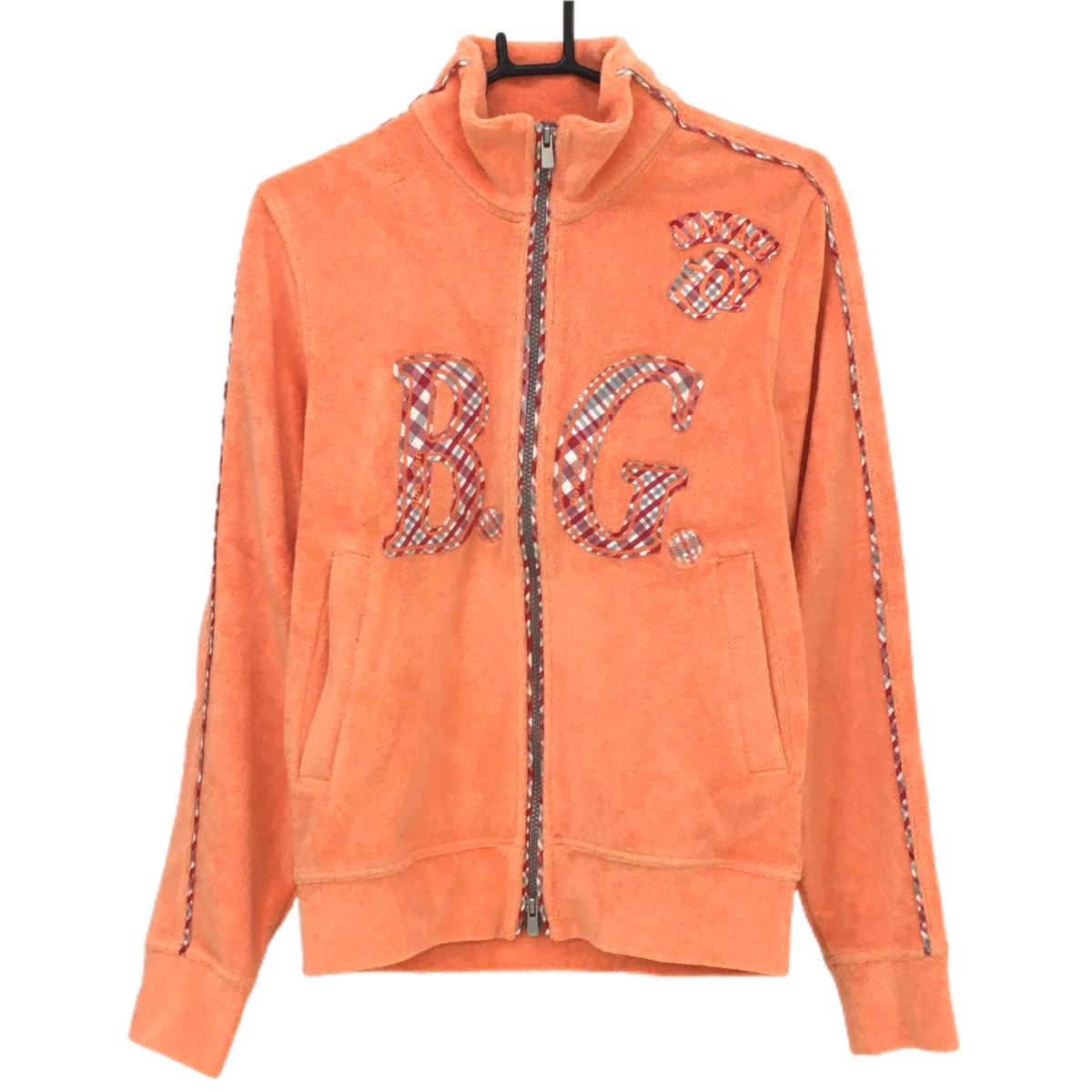 【美品】ゾーイ ジャケット オレンジピンク系×ボルドー パイル地調 フロントロゴ レディース 1(S) ゴルフウェア ZOY