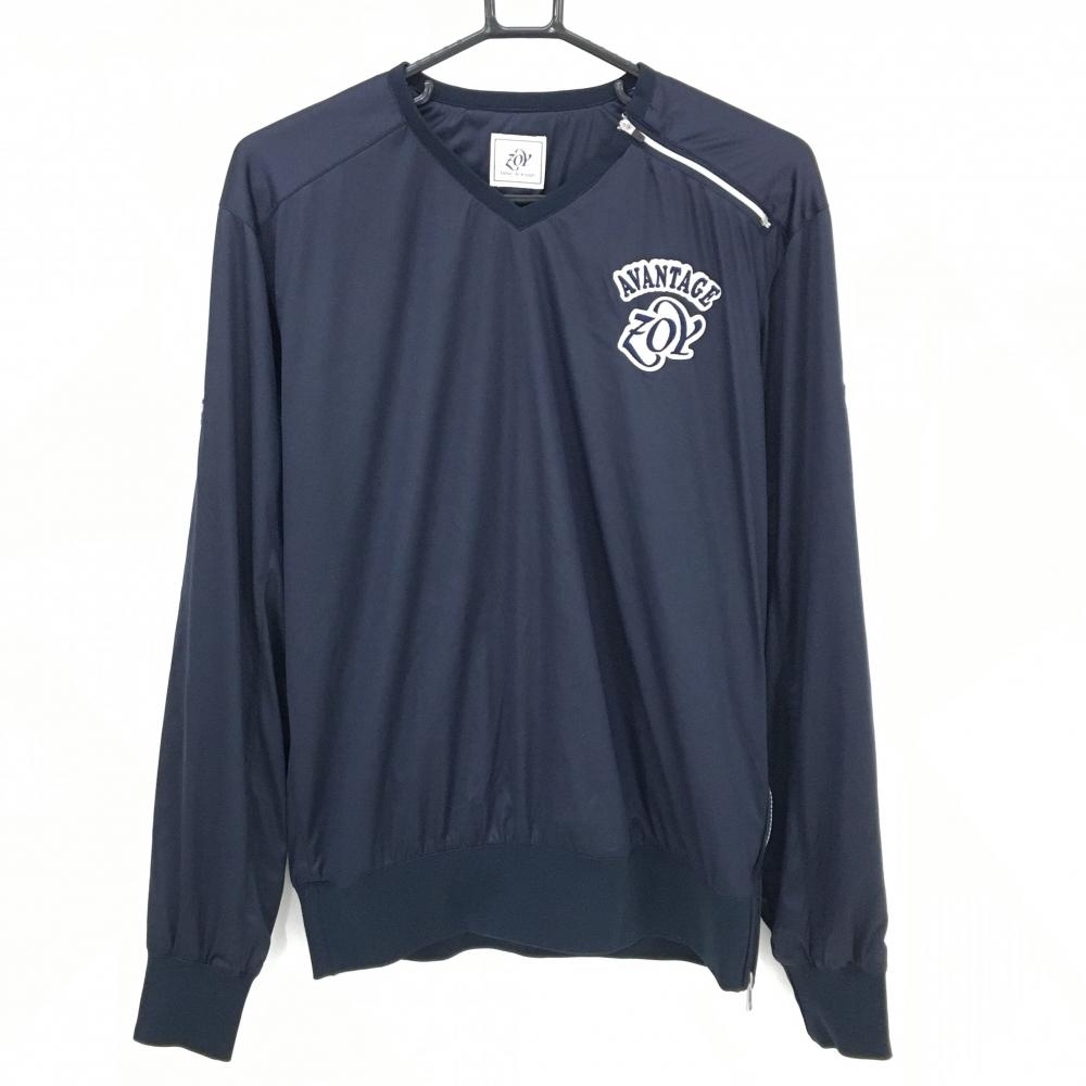 【美品】ゾーイ ブルゾン ネイビー ロゴワッペン 肩ジップ メッシュ裏地 スニード レディース 2(M) ゴルフウェア ZOY