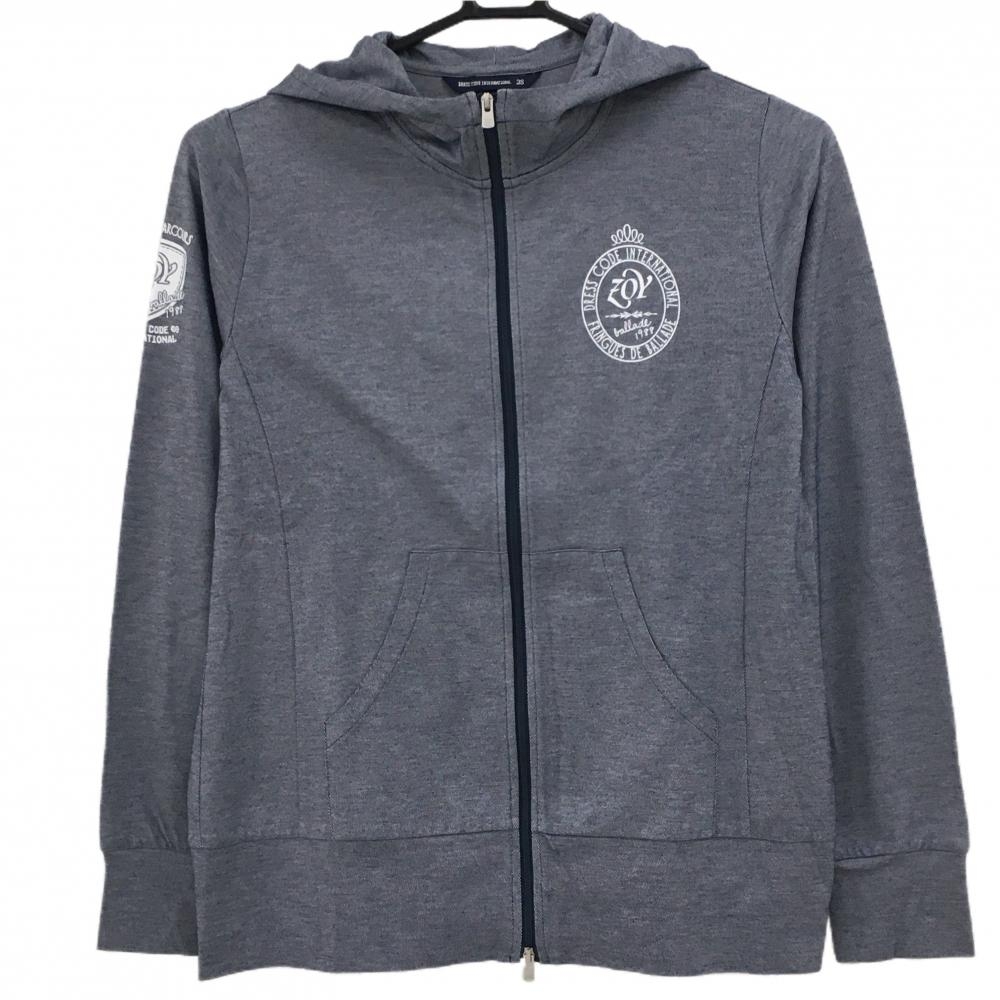 【超美品】ゾーイ ジップパーカー 杢ネイビー×白 ロゴプリント ダブルジップ レディース 38(M) ゴルフウェア ZOY