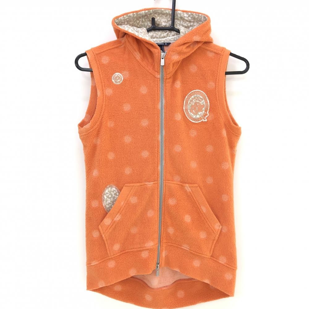 【美品】ゾーイ パーカーベスト オレンジ ドット柄 起毛 パイル地風 レディース 38(M) ゴルフウェア ZOY