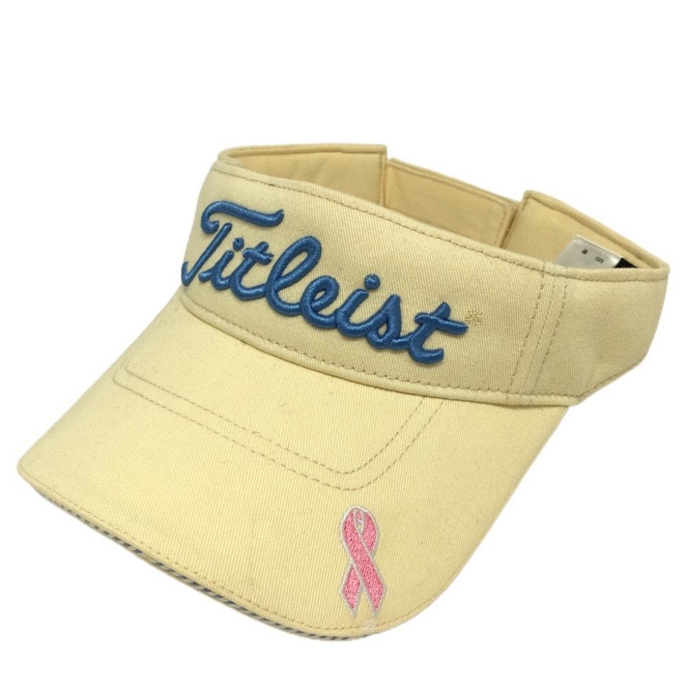 タイトリスト サンバイザー ライトイエロー×ブルー ピンクリボン 綿100％ レディース  ゴルフウェア TITLEIST