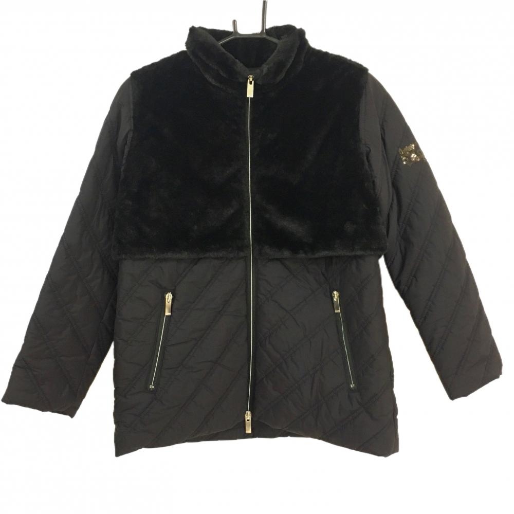 【新品】ダンスウィズドラゴン 中綿切替ジャケット 黒 身頃ファー スパンコールロゴ レディース 2(M) ゴルフウェア Dance With Dragon