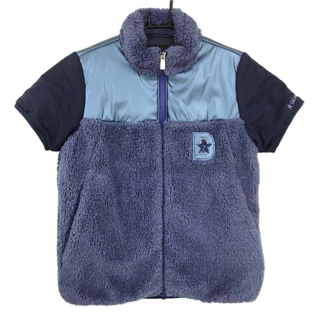 【新品】ダンスウィズドラゴン 中綿半袖ジャケット ネイビー×ブルー ラメボア  レディース 2(M) ゴルフウェア Dance With Dragon