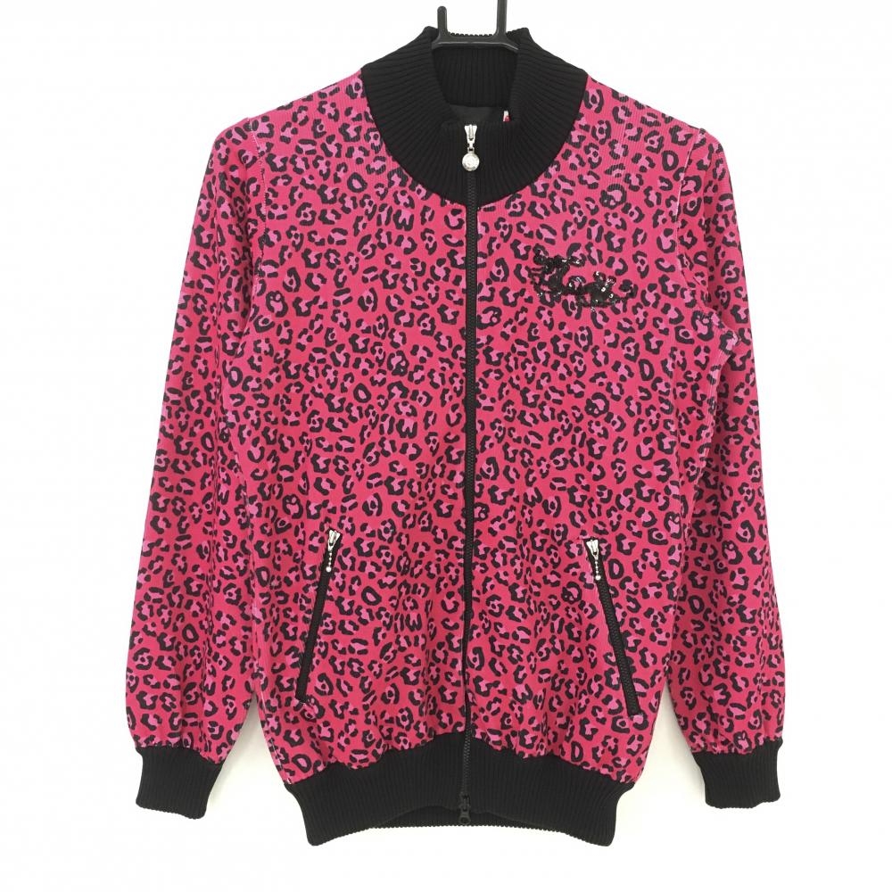 ダンスウィズドラゴン ジャケットブルゾン ピンク×黒 レオパード スパンコール  レディース 2(M) ゴルフウェア Dance With Dragon