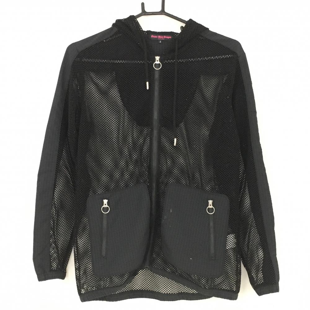 ダンスウィズドラゴン メッシュパーカー 黒 ラメ入り スカル ラインストーン ブルゾン レディース 3(L) ゴルフウェア Dance With Dragon