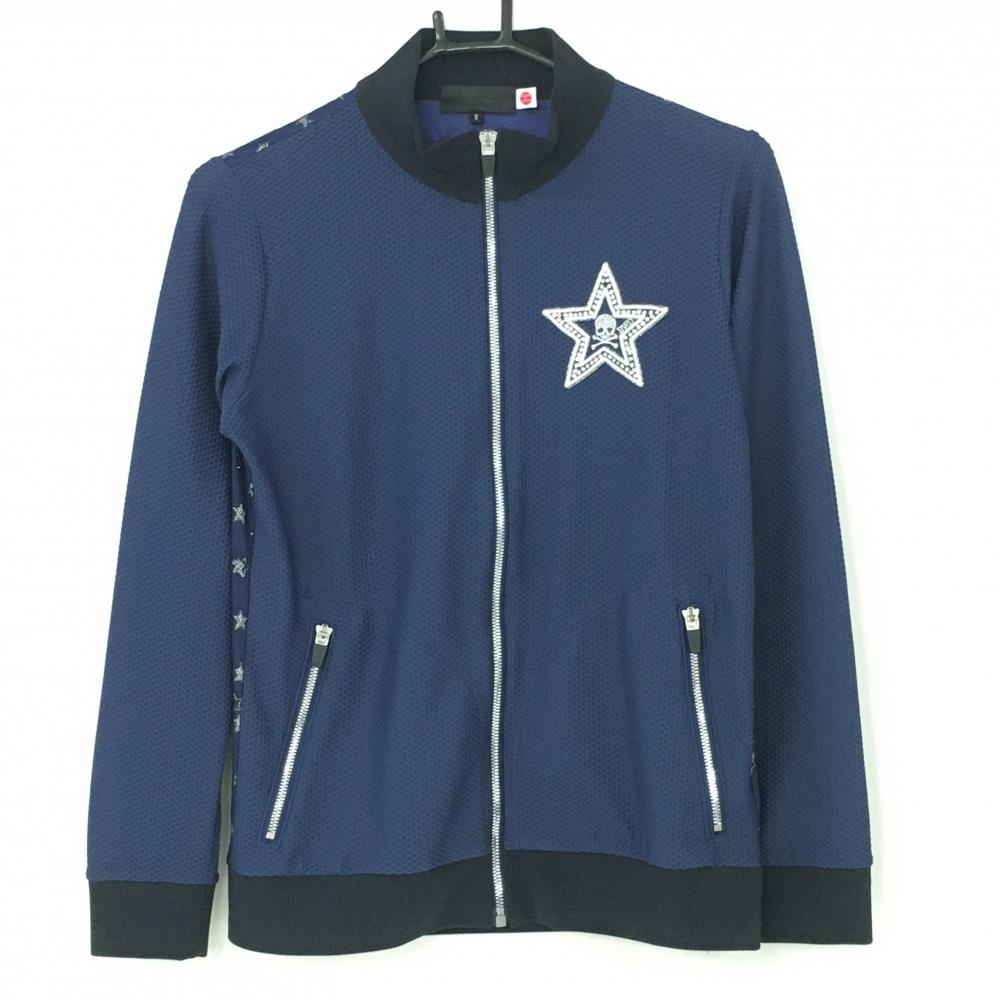 ダンスウィズドラゴン ジャケットブルゾン ネイビー×黒 メッシュ調 背面星刺しゅう  レディース 2 ゴルフウェア Dance With Dragon