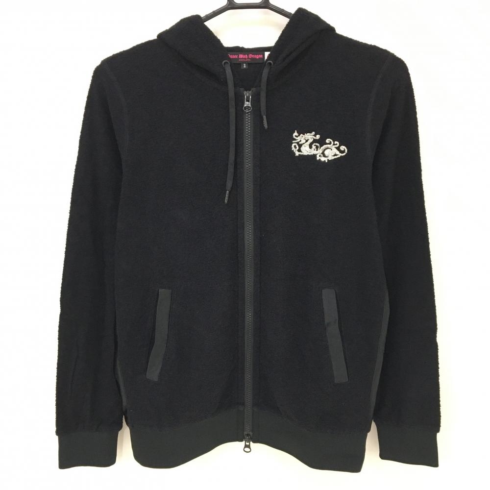 ダンスウィズドラゴン ジップパーカー 黒×シルバー 背面蝶刺しゅう ブルゾン  レディース 2(M) ゴルフウェア Dance With Dragon