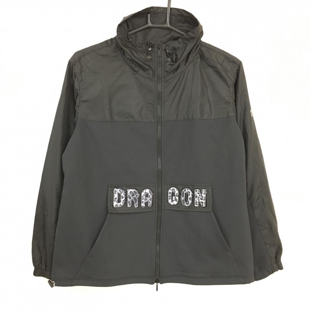 【超美品】ダンスウィズドラゴン ジャケット 黒 切替素材 レオパードロゴ レディース 3(L) ゴルフウェア Dance With Dragon