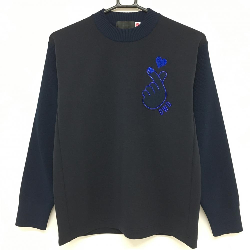 【超美品】ダンスウィズドラゴン トレーナー ネイビー 袖ニット ワッペン レディース 2(M) ゴルフウェア Dance With Dragon