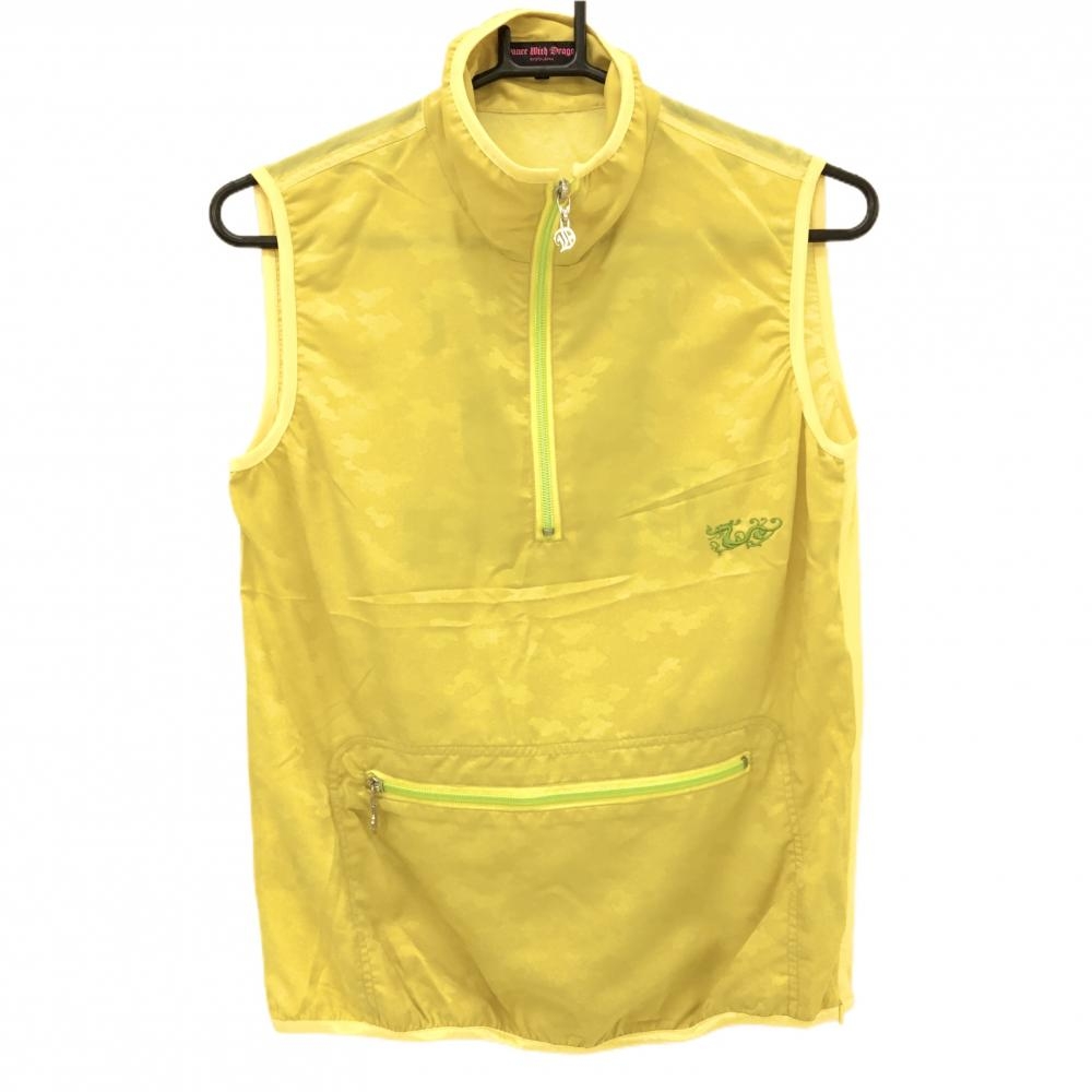 【新品】ダンスウィズドラゴン アウターベスト イエロー 前面カモフラ 迷彩 ハーフジップ レディース 2(M) ゴルフウェア Dance With Dragon
