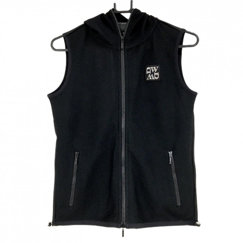 【超美品】ダンスウィズドラゴン フード付ベスト 黒 前面織生地 バックロゴ レディース 2(M) ゴルフウェア Dance With Dragon