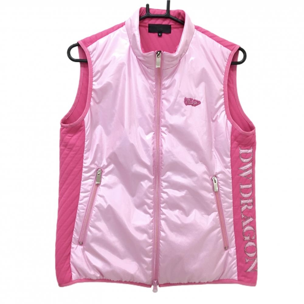 【新品】ダンスウィズドラゴン 中綿ベスト ライトピンク×ピンク フロント光沢感 レディース 1(XL) ゴルフウェア Dance With Dragon
