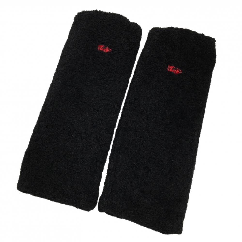 【超美品】ダンスウィズドラゴン リバーシブルレッグウォーマー 黒 ボア 裏レッド系 レディース  ゴルフウェア Dance With Dragon