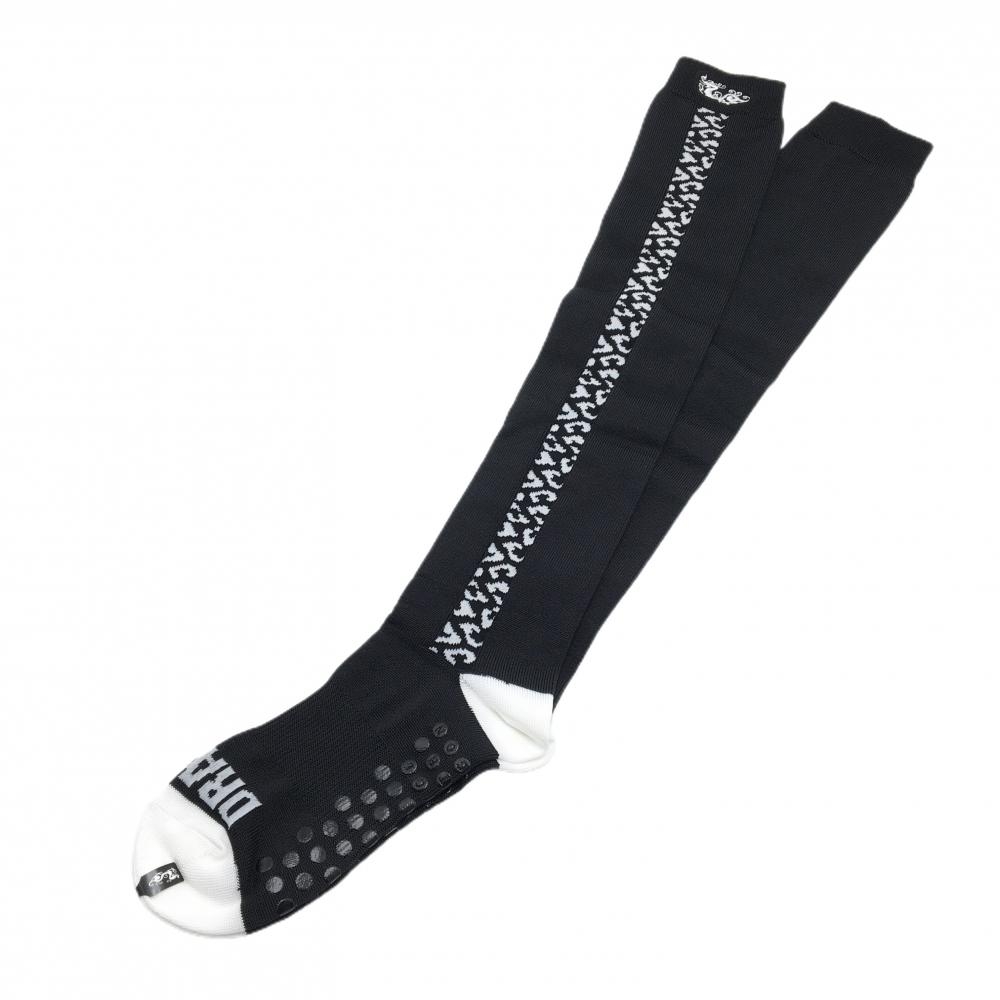 【新品】ダンスウィズドラゴン ニーハイソックス 黒×白 ロゴ刺しゅう レディース 99(F) ゴルフウェア Dance With Dragon