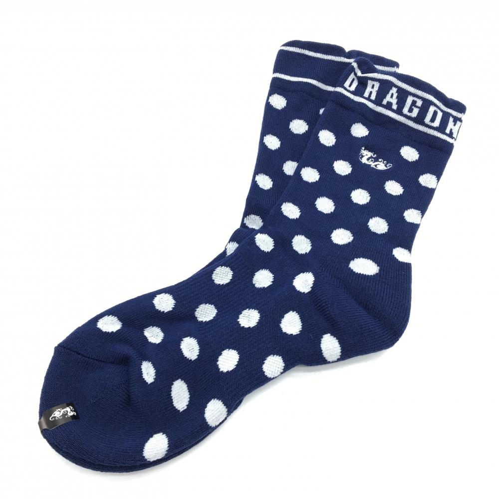 【新品】ダンスウィズドラゴン ソックス ネイビー×白 ドット ロゴ刺しゅう レディース 99(F) ゴルフウェア Dance With Dragon