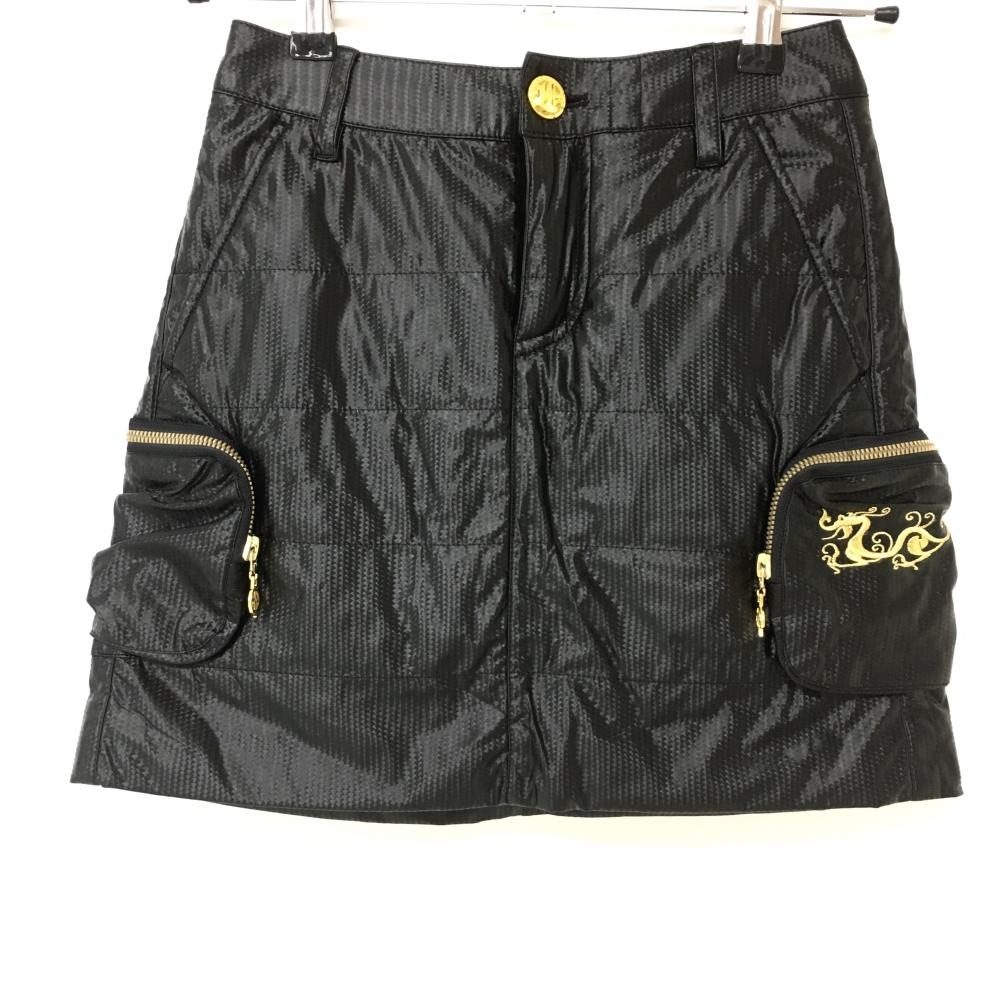 【超美品】ダンスウィズドラゴン 中綿カーゴスカート 黒 地模様 スカルワッペン レディース 1(S) ゴルフウェア Dance With Dragon