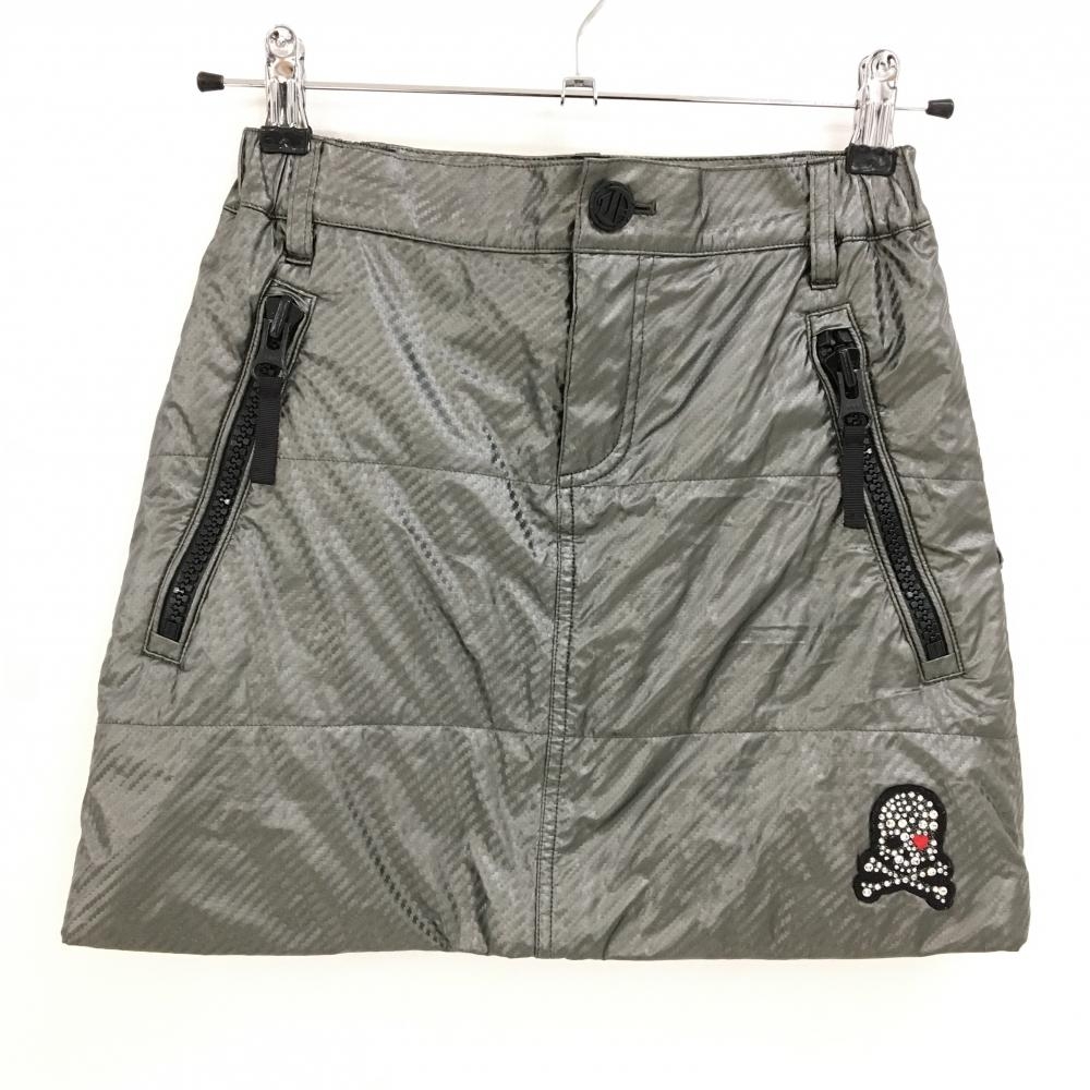 【美品】ダンスウィズドラゴン 中綿スカート シルバー 地模様総柄 スカル  レディース 1(S) ゴルフウェア Dance With Dragon