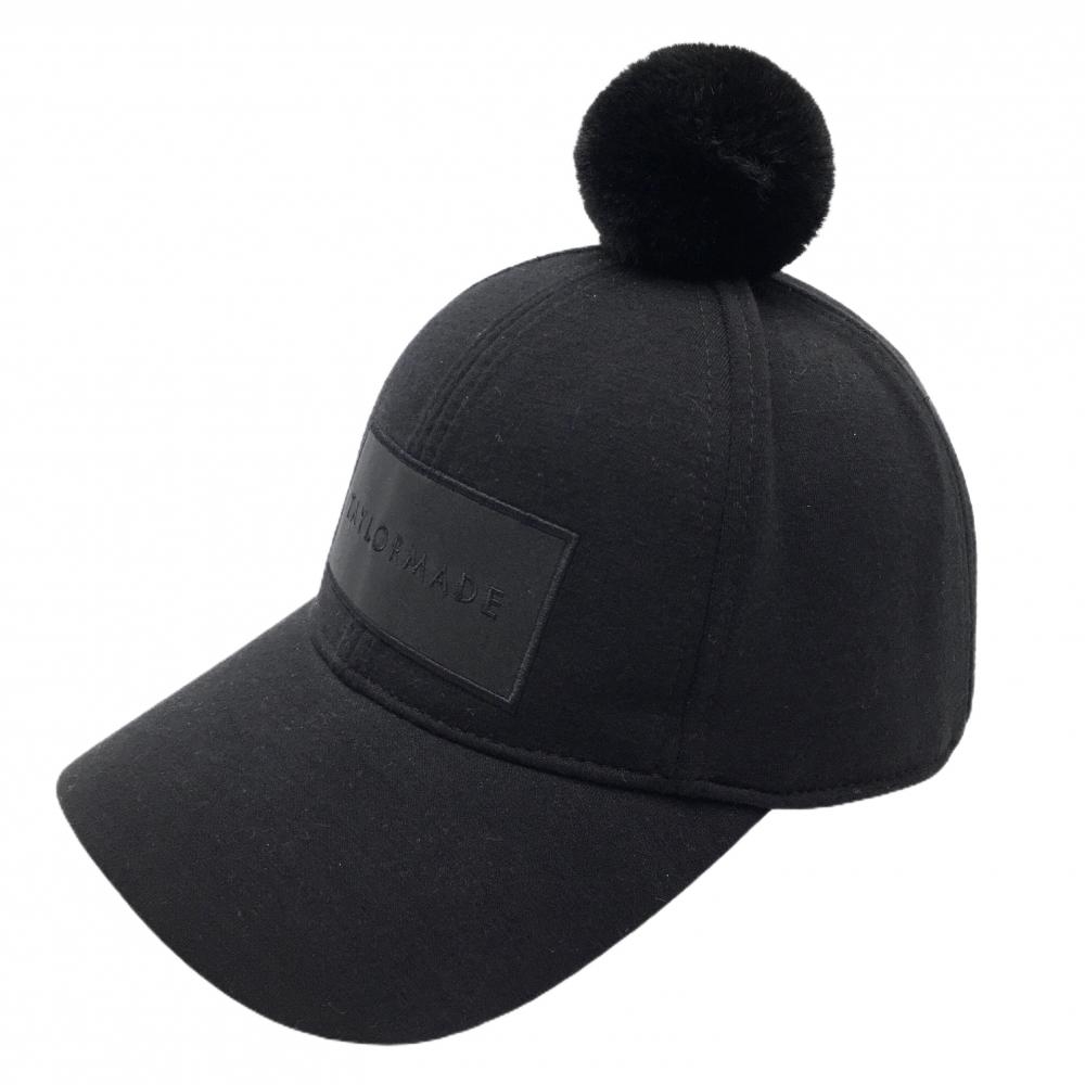 【超美品】テーラーメイド キャップ 黒 ボンボン付 ワッペン レディース フリー(55-57㎝) ゴルフウェア TaylorMade