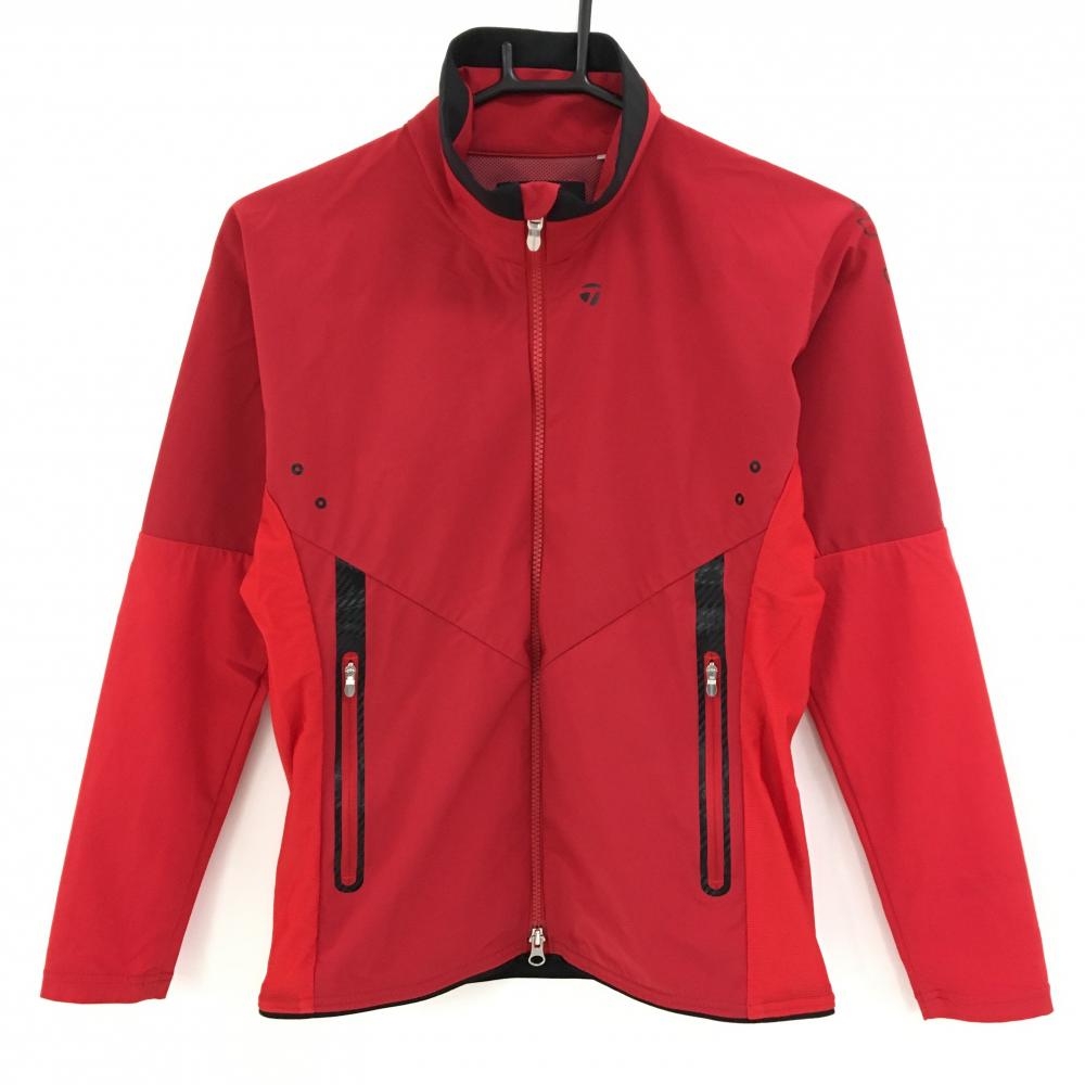 【超美品】テーラーメイド ジャケット レッド×黒 サイドメッシュ切替 袖ロゴ  レディース M ゴルフウェア TaylorMade