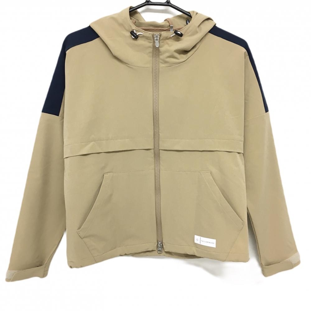 【美品】テーラーメイド ジップパーカー ライトブラウン×ネイビー サイドロゴ 裾 レディース M ゴルフウェア TaylorMade