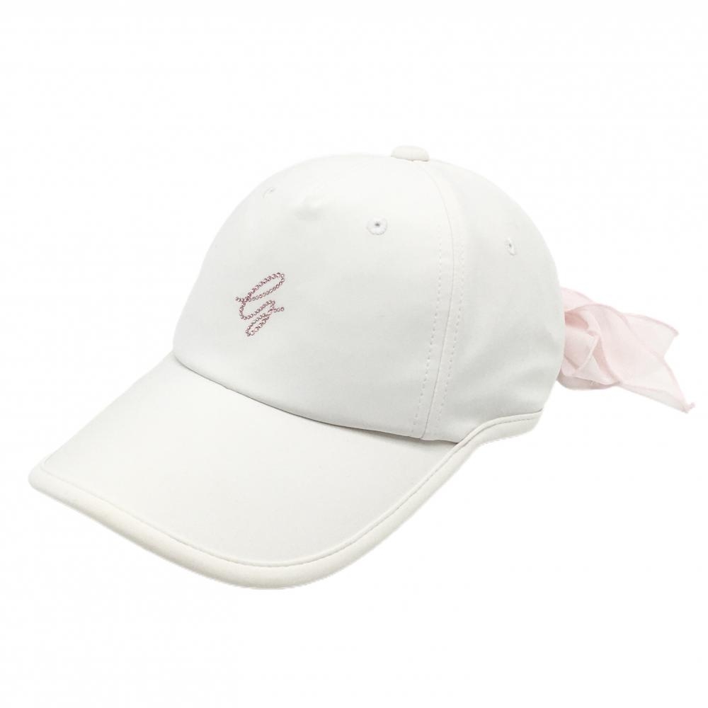 【美品】デサントゴルフ キャップ 白 スワロフスキー LUXE COLLECTION  レディース F(55-57cm) ゴルフウェア DESCENTE
