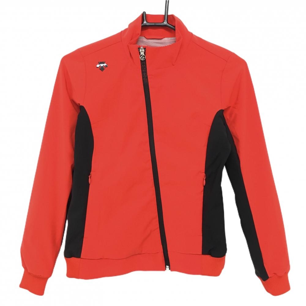 【超美品】デサントゴルフ ジャケットブルゾン レッド×黒 サイド切替 裏地メッシュ レディース S ゴルフウェア 2022年モデル DESCENTE